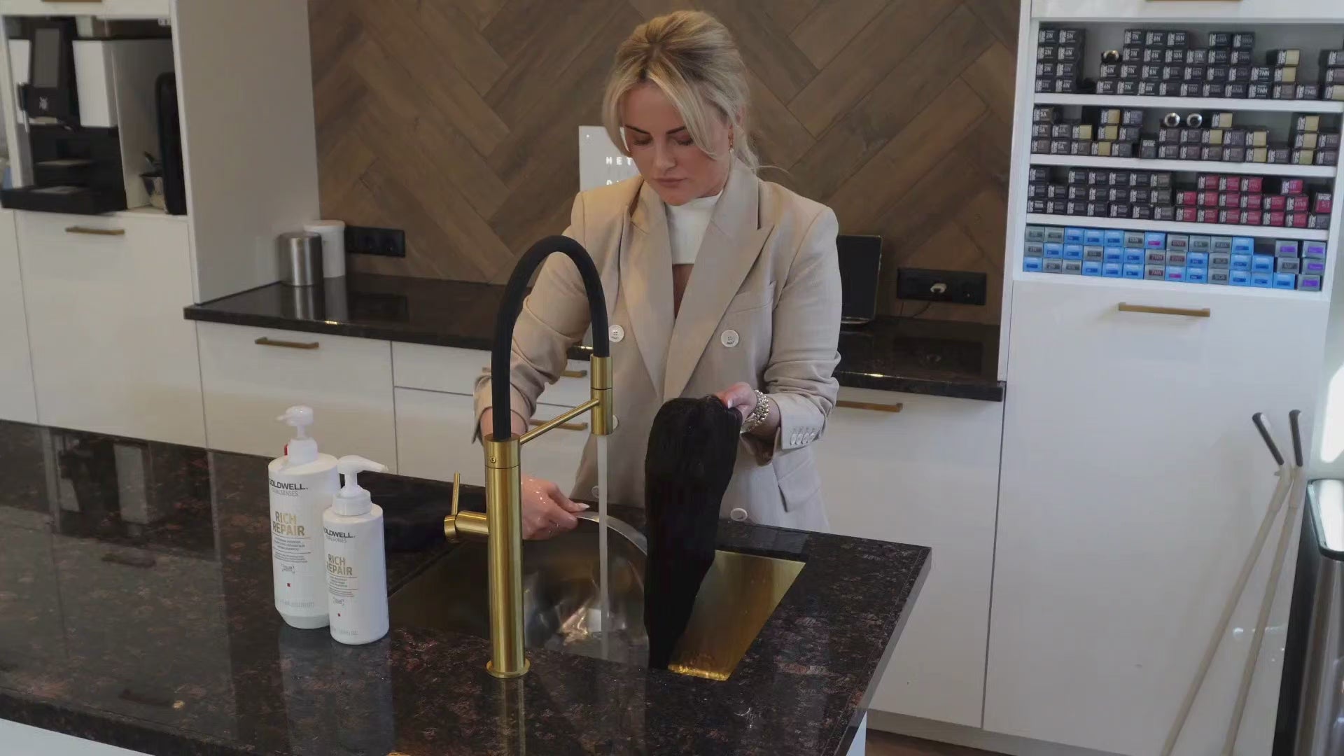 Load video: synthetic hair washing instructional video with spoken text